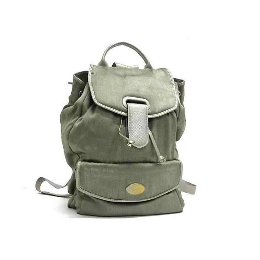 Vintage Bottega Veneta Drawstring Flap Backpack Gray Travel Slouchy Casual 90s